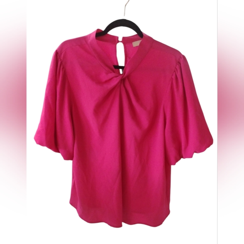 Loft Women's Pink Puff Sleeve Blouse SZ XL
